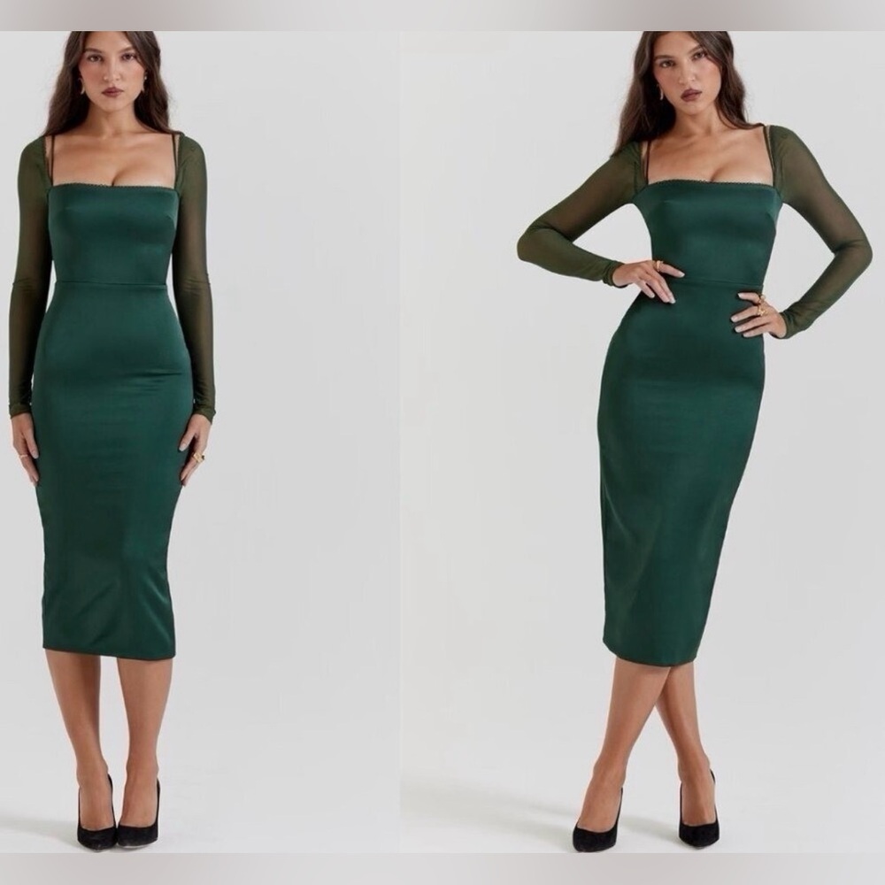 House of CB “Ellica” Emerald Green Long Sleeve Midi Dress